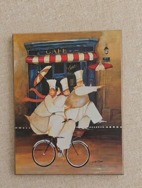Cafe Chefs Wall Art Print - Warm Brown & Blue